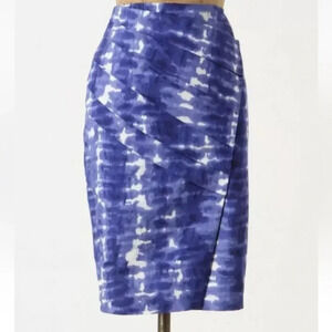 Anthropologie Eva Franco Blue Motif Tie Dye Araca Pencil Skirt Size 14 EUC!